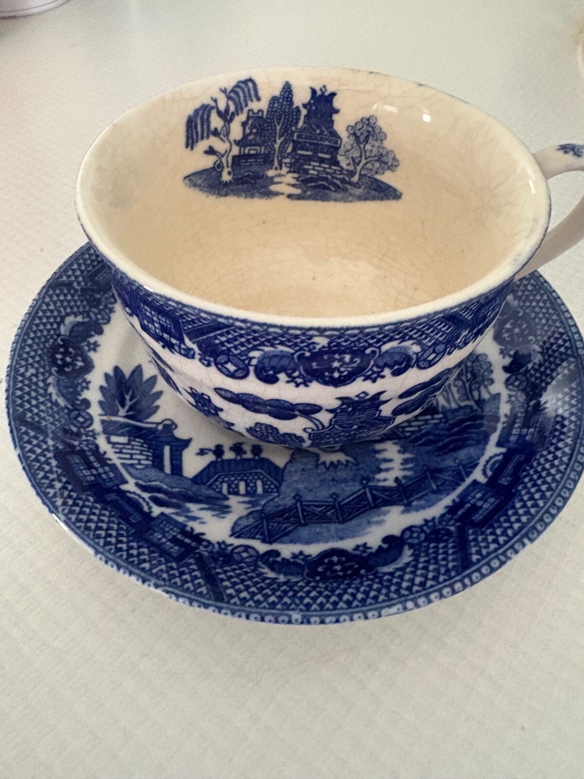 Blue Willow Made in Occupied Japan Set of 2 Tea Cups & Saucers