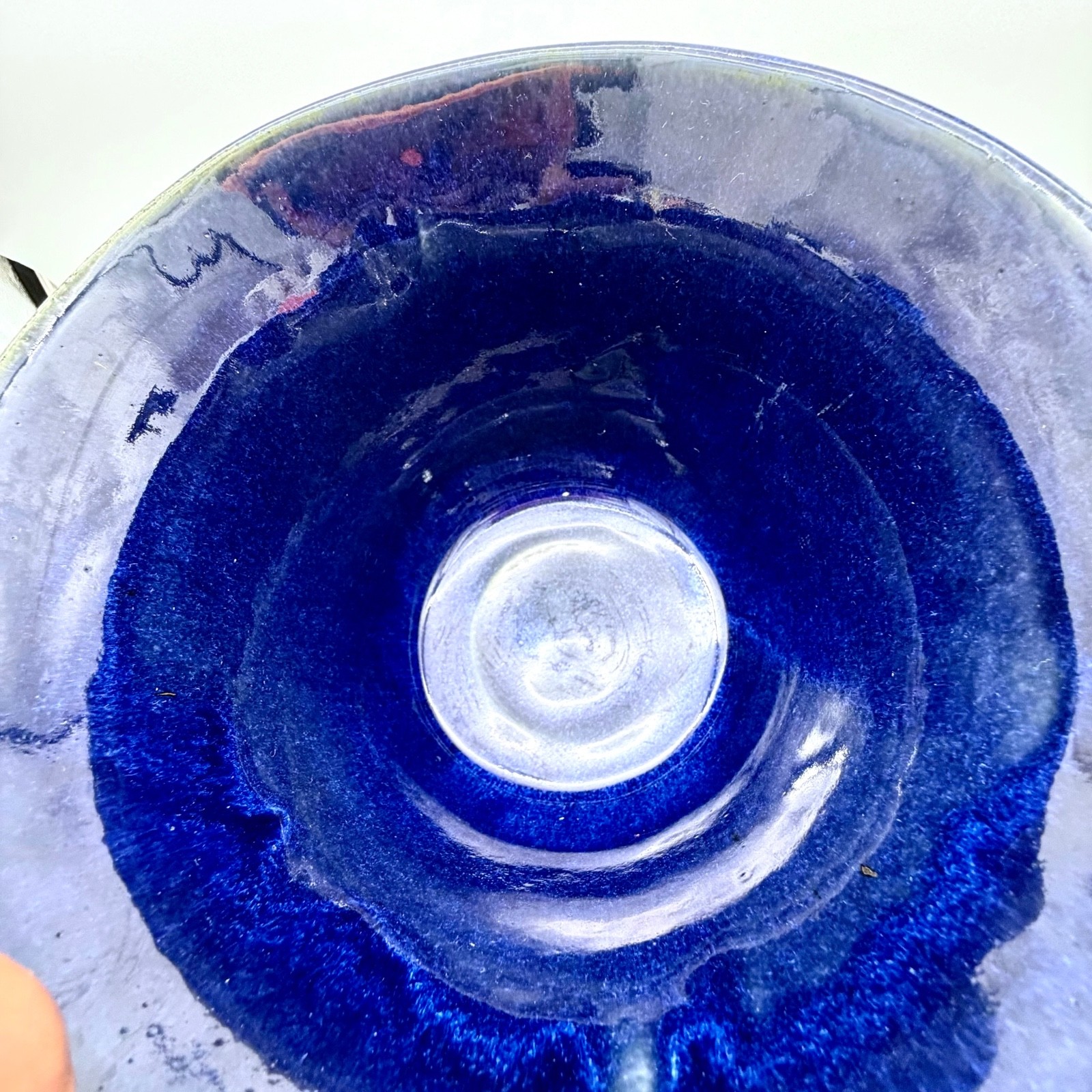 Pigeon River Pottery Old Mill TN Signed Crock Bowl Cobalt Drip Glaze 7.75 in