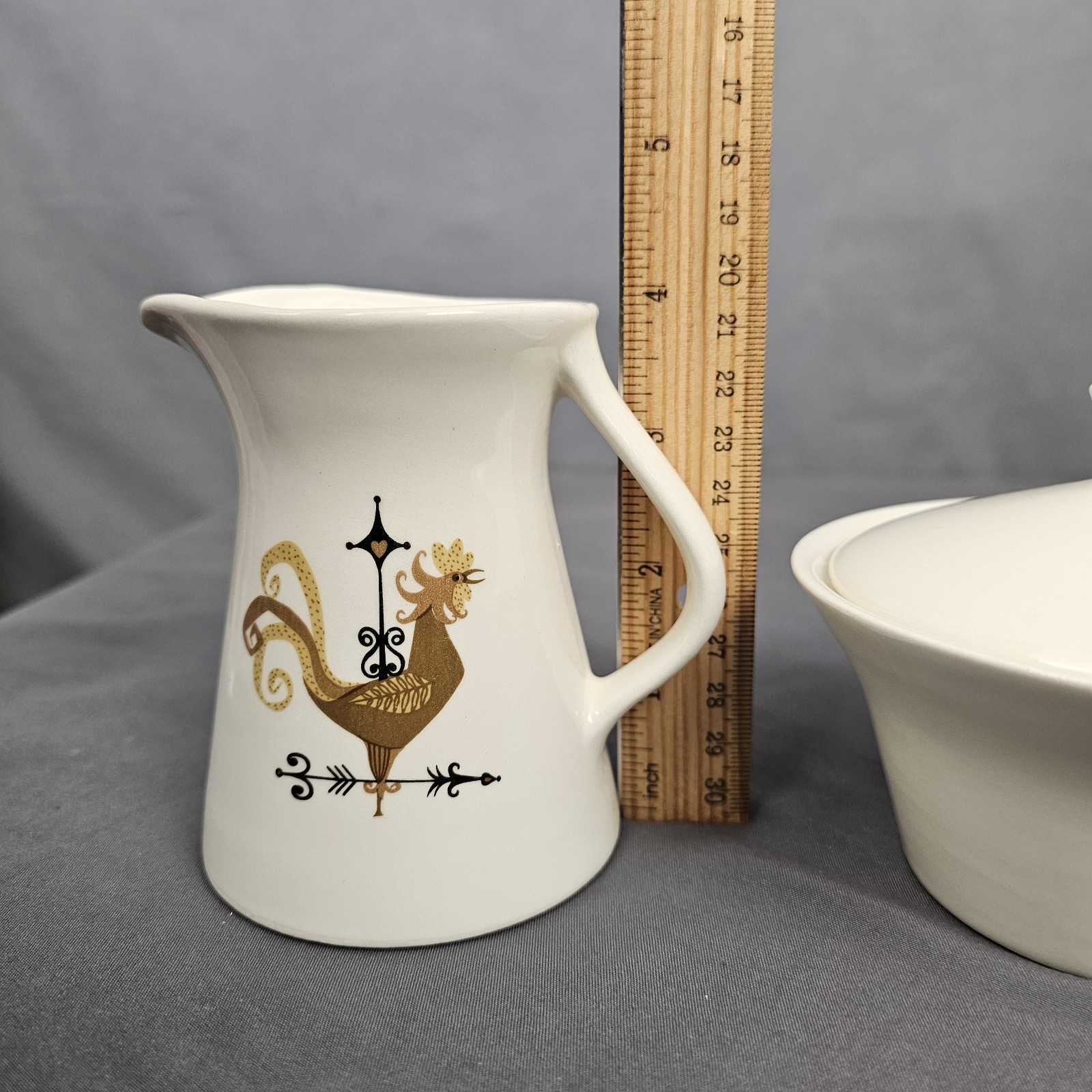 Weather Vane Edwin Knowles Rooster Creamer and Sugar Bowl w Lid Set MCM