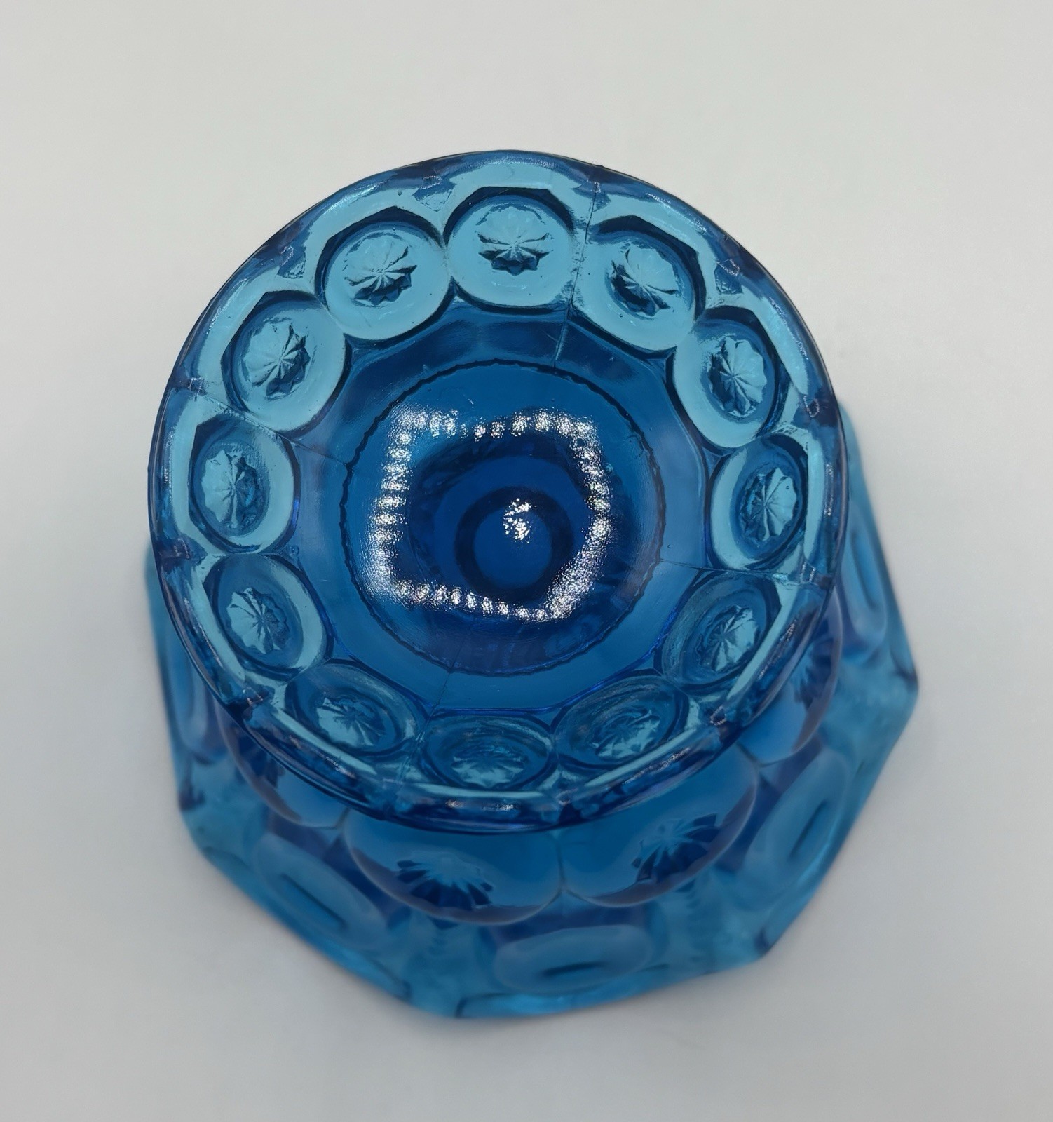 Vintage LE Smith Moon and Stars Compote Footed Bowl Dish Blue Glass Console