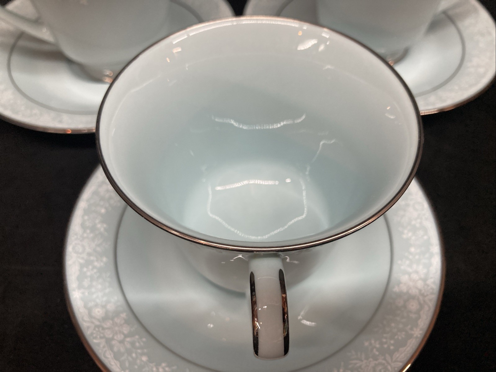 Noritake Fidelity 8003 Light Blue Cups & Saucers Set of 3