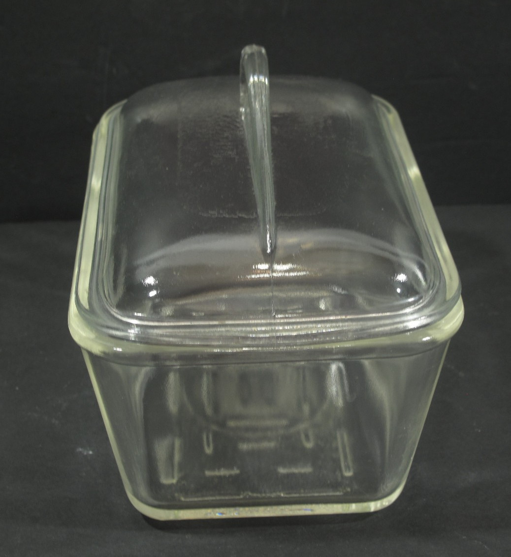 VTG Glasbake With Fin Lid~Clear Refrigerator Dish Made In USA 8 x 5 x 5.5 in