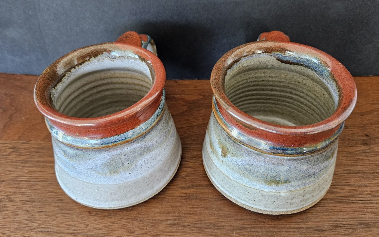 2 Studio Art Pottery Mugs Alice Sennett Signed Handcrafted Coffee Tea SLO 8 oz