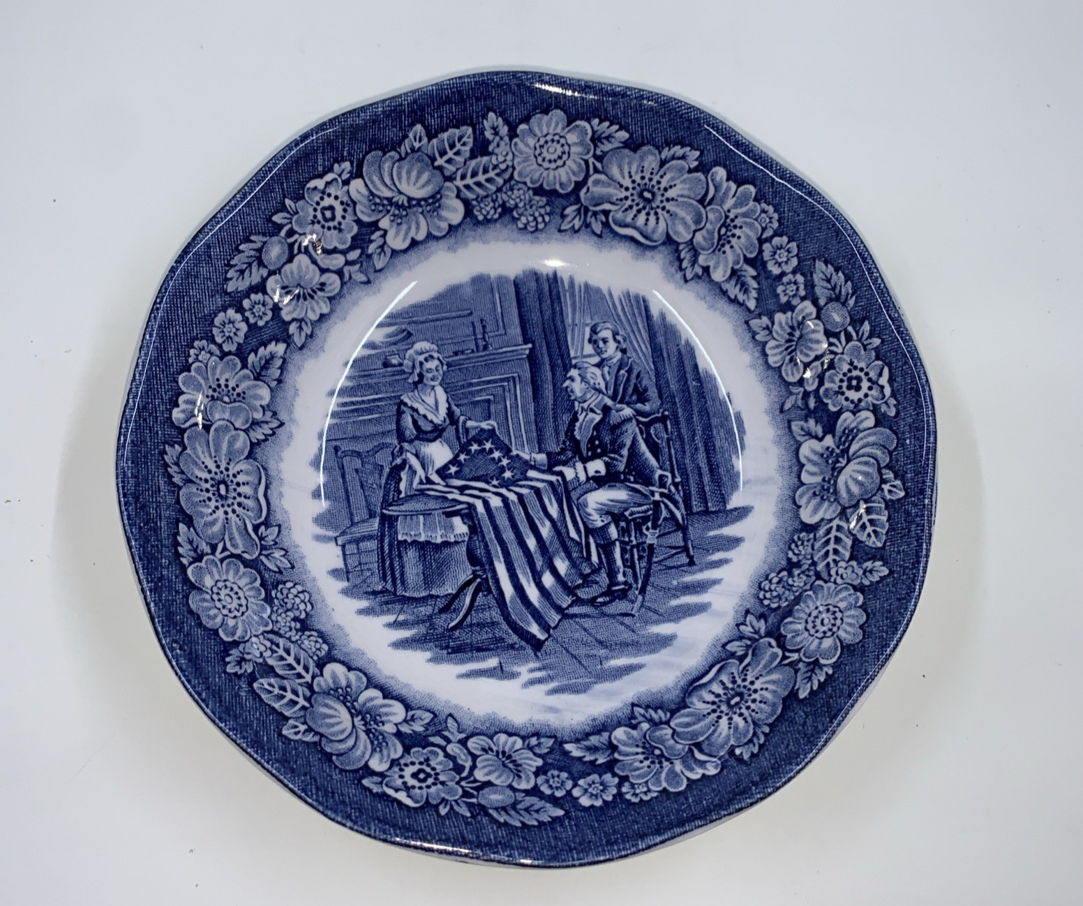 Liberty Blue Historical Colonial Scenes Berry Bowl 5″ Betsy Ross Blue White VTG