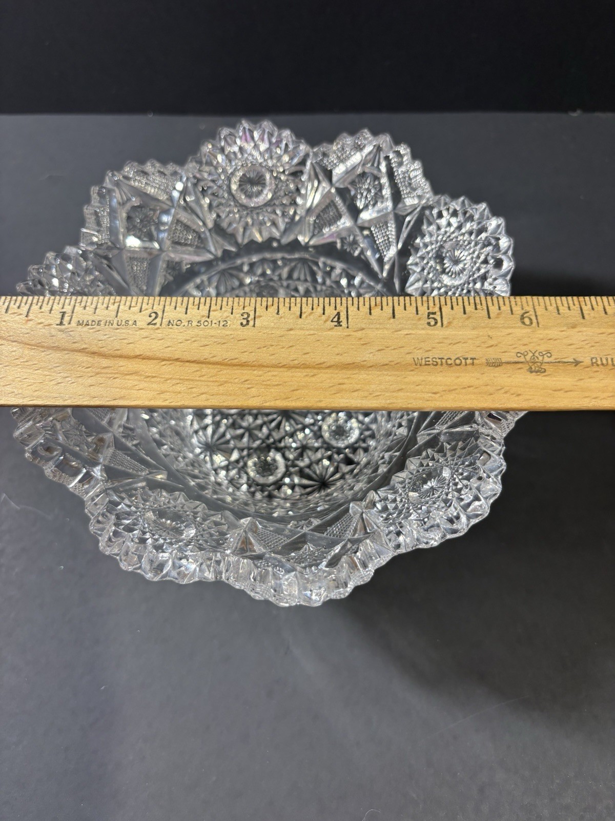 Antique American Brilliant Period Cut Glass Bowl Crystal Hobstar Sawtooth 6”