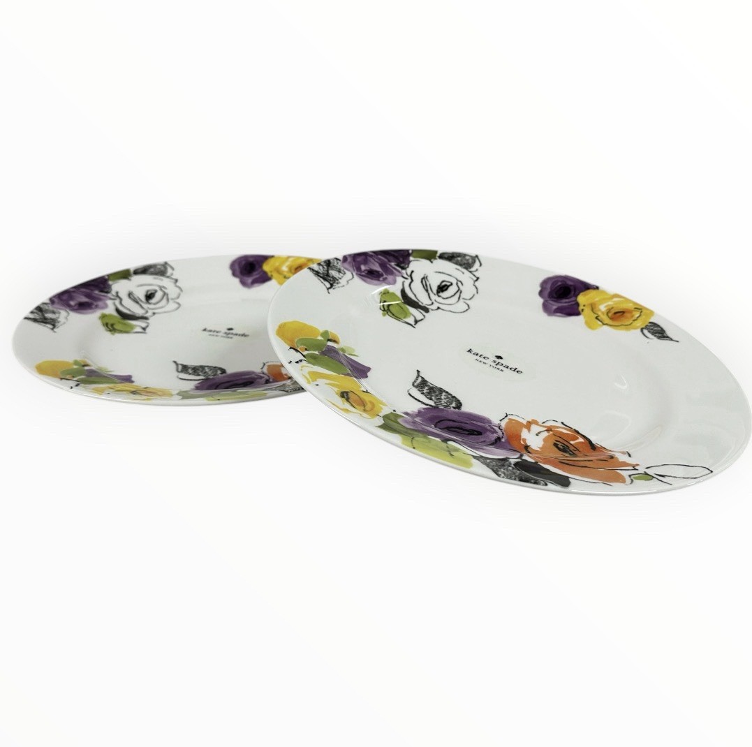 Kate Spade New York Charcoal Floral Dinner Plates Set of 2 Lenox 11.5”