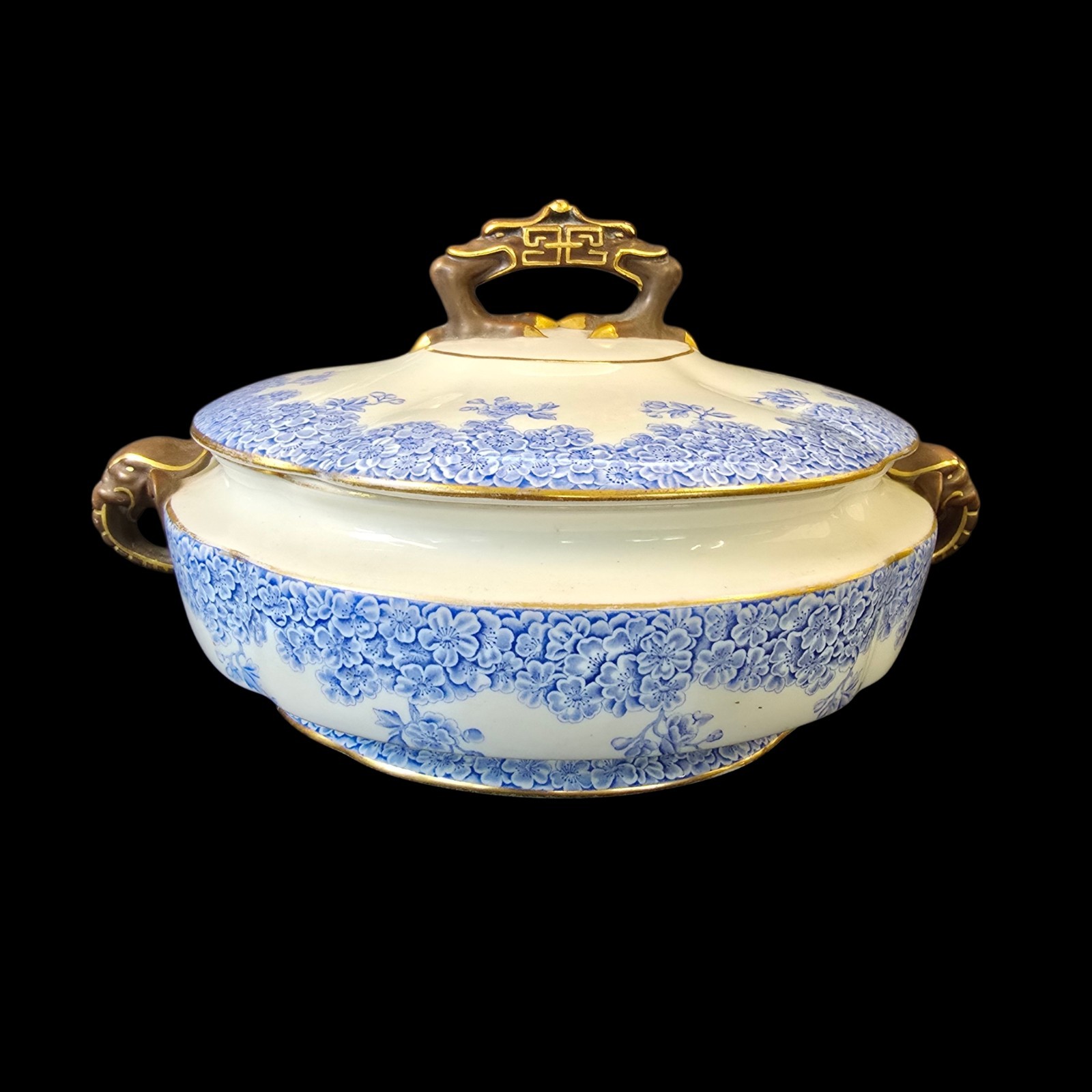 Early Royal Worcester Covered dish Oriental Style Elephand Head Handles Ovington