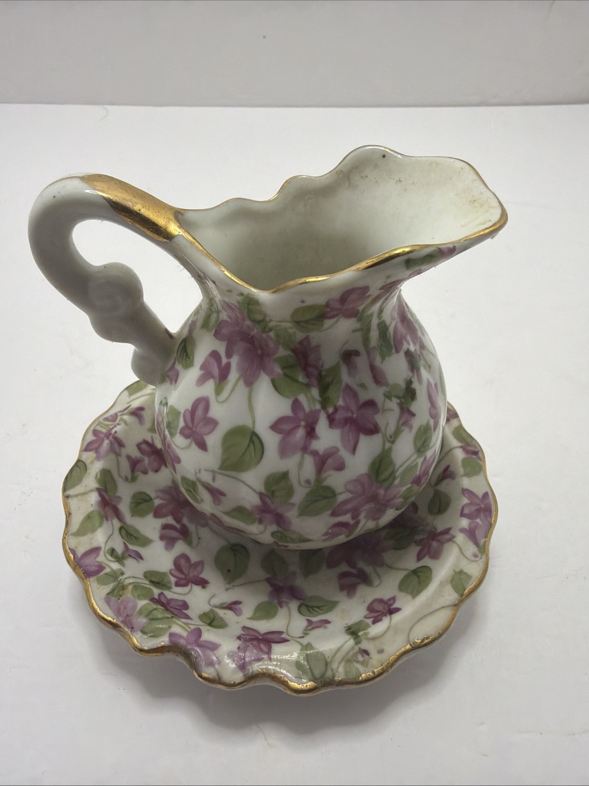 Vintage Chintz Creamer And Saucer Shabby Chic Royal Crown Japan
