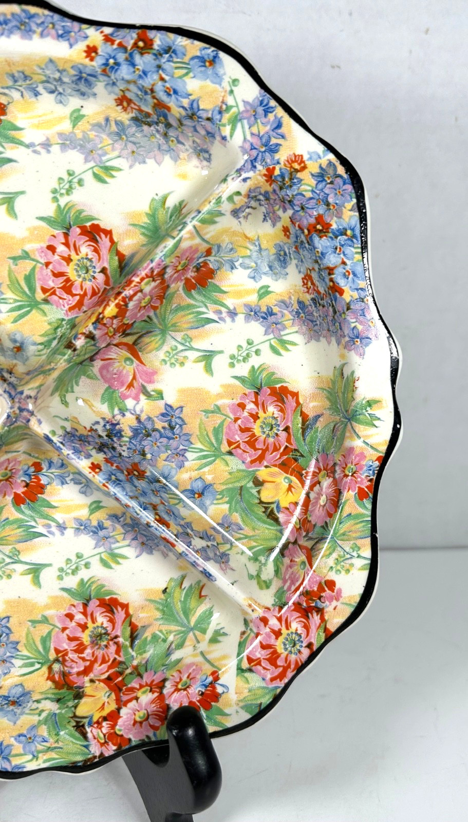 VTG Divided 4-Part Relish Dish Plate Bowl Empire Chintz “Delphi” England 8.5″