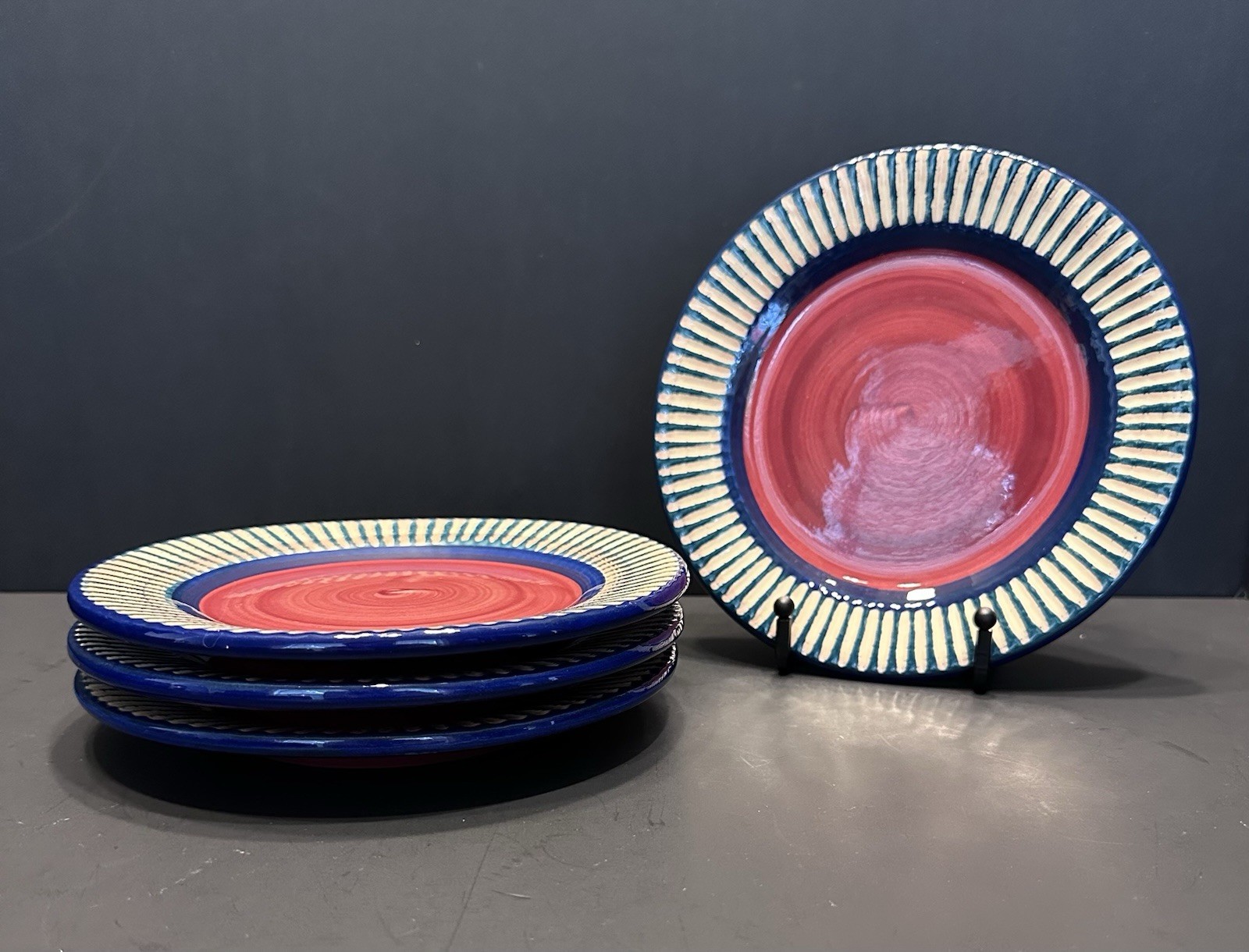 4 Gail Pittman Red Azalea Salad/Dessert Plates, 7 1/2 inch Diameter, 1988 1997