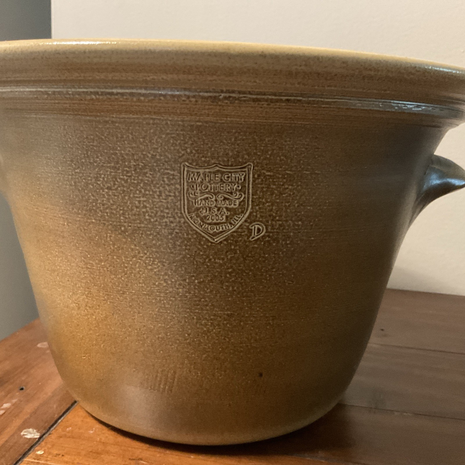 Maple City Pottery Crock Bowl Cobalt Hand Painted Design 7 X11 1/2
