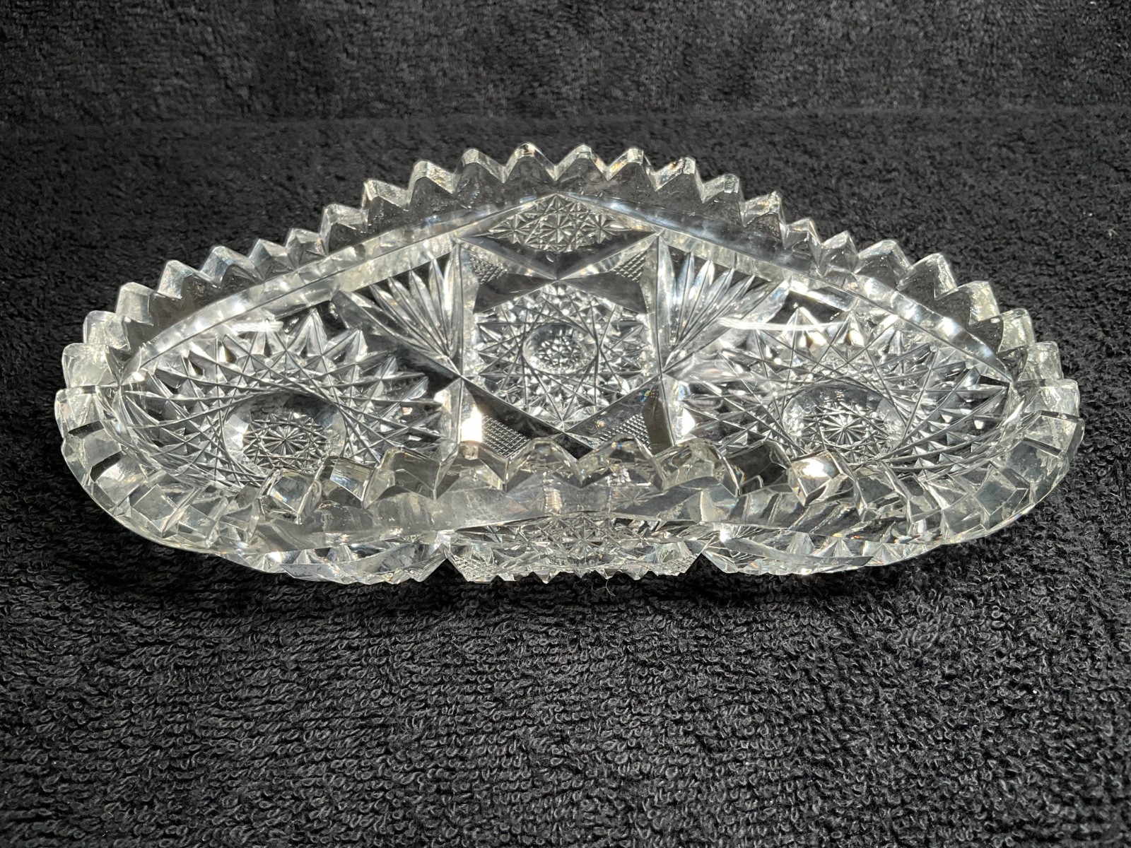VTG-American Brilliant Period Deep Cut Crystal Glass Oblong CeleryRelish Boat 7”