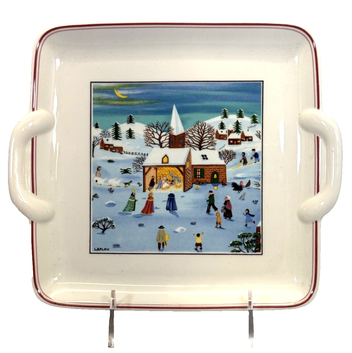 Villeroy & Boch Naif Christmas 8″ Square Handle Snack/Cake Plate Gerard Laplau
