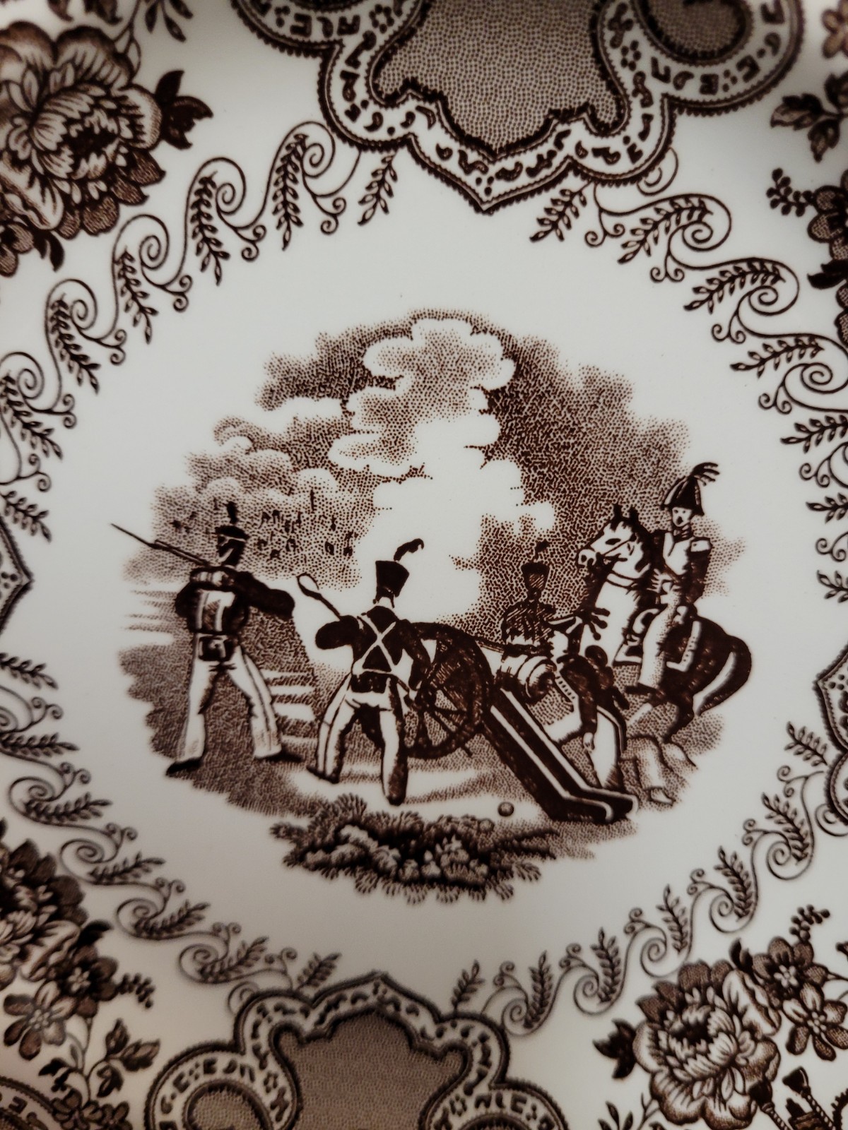 Vtg. Spode Texian Campaigne Plate Brown White Ceramic England Round 8in