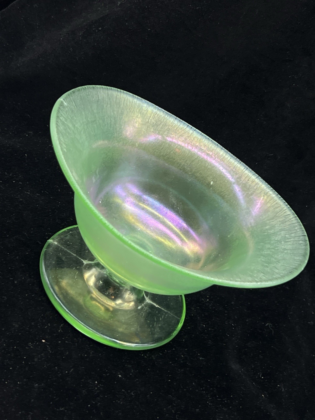 Rare Vintage Uranium/Vaseline Glass Pedestal Bowl-6”