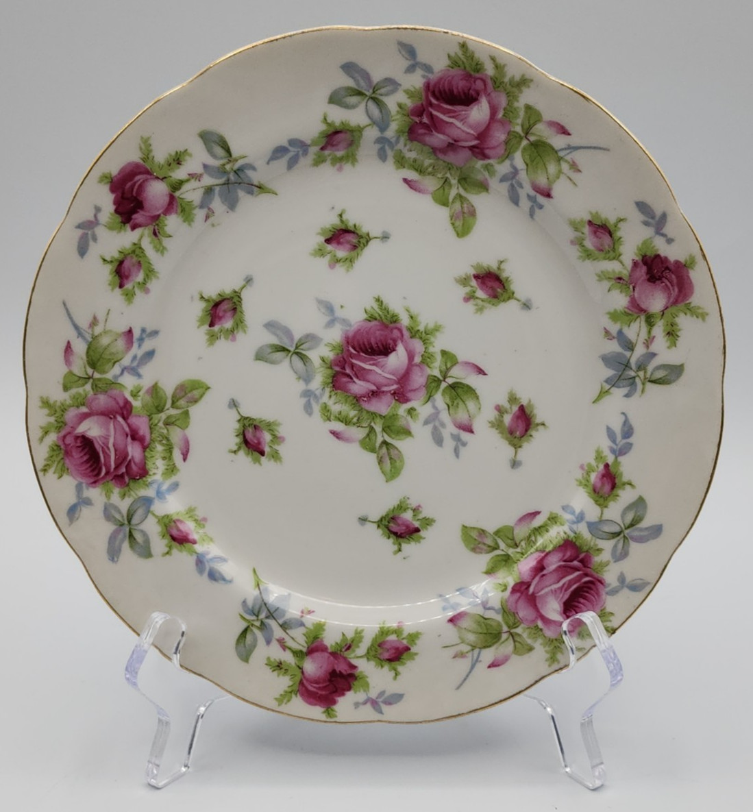 Lefton Elegant Rose Hand Painted Salad Plates ca 8 1/4″ Diameter Set of 6