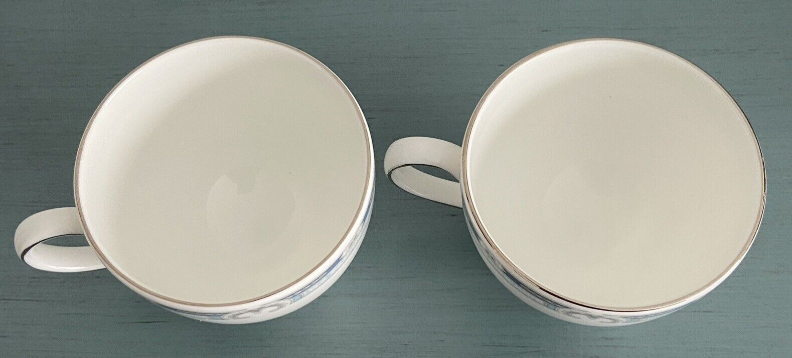 Wedgwood Masefield White & Blue Teacup Set of 2 Platinum Trim England