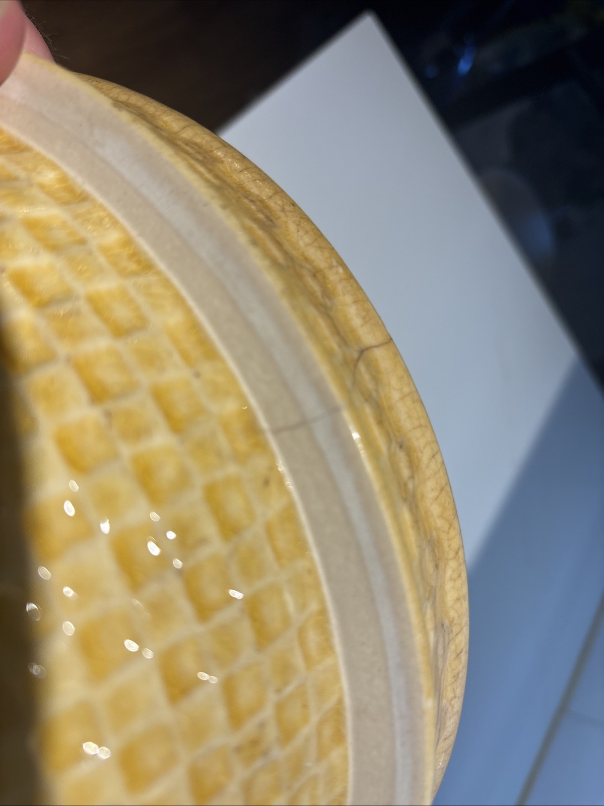 Antique Rare McCoy Yellow Ware Pottery 10.25 Inch Checkerboard Large Mixing Bowl