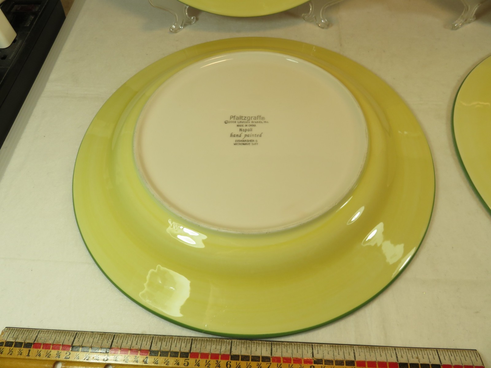 4 Pfaltzgraff Napoli Dinner Plates 11 3/4 inches Orange Border Yellow Center EUC