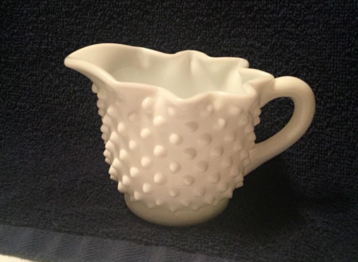 Vintage Fenton Hobnail White Milk Glass Star Sugar Bowl & Creamer #3906 Lovely
