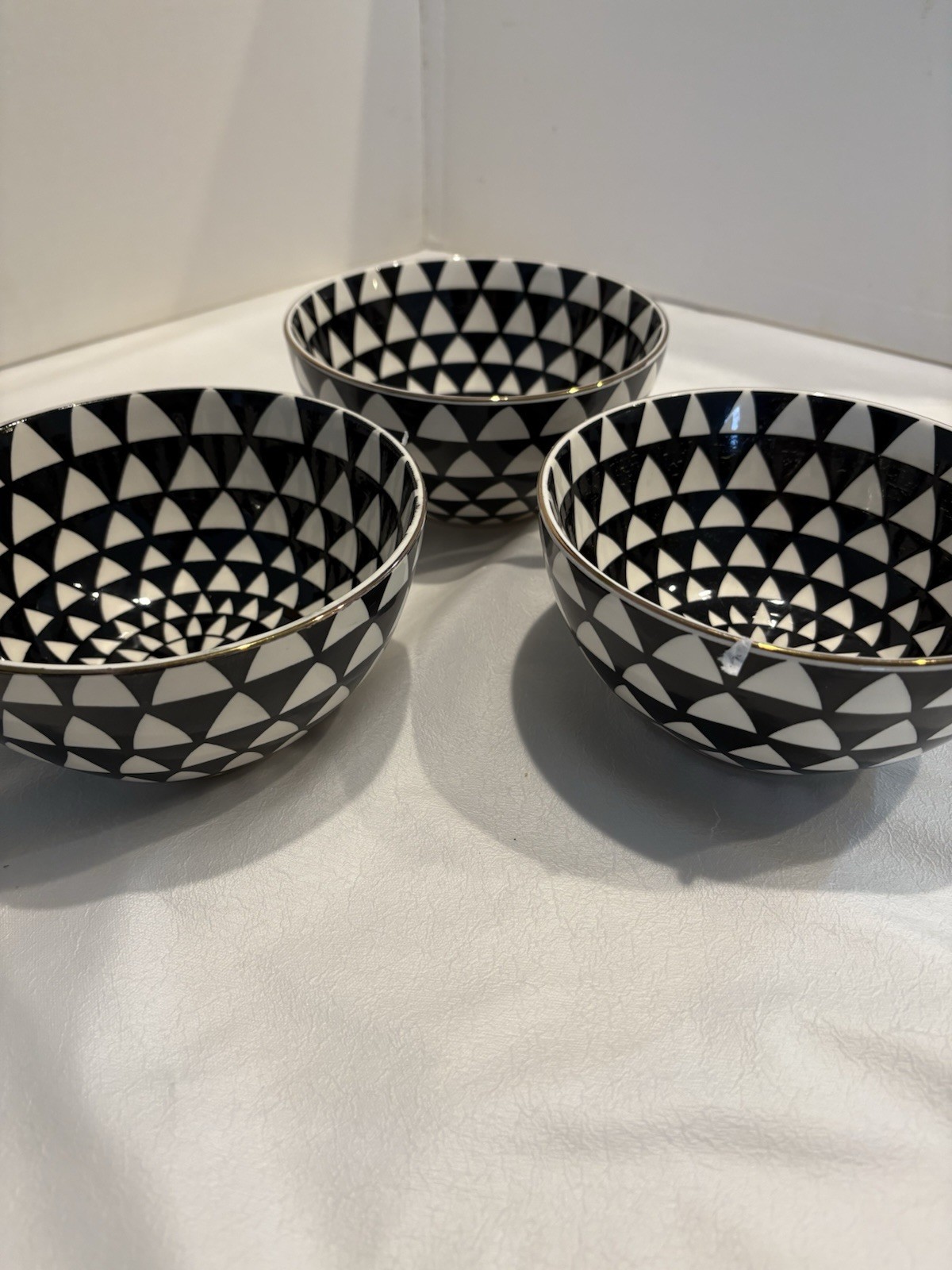 Set Of 3 Thyme & Table Stoneware Serving Bowls Black/White Asymmetrical