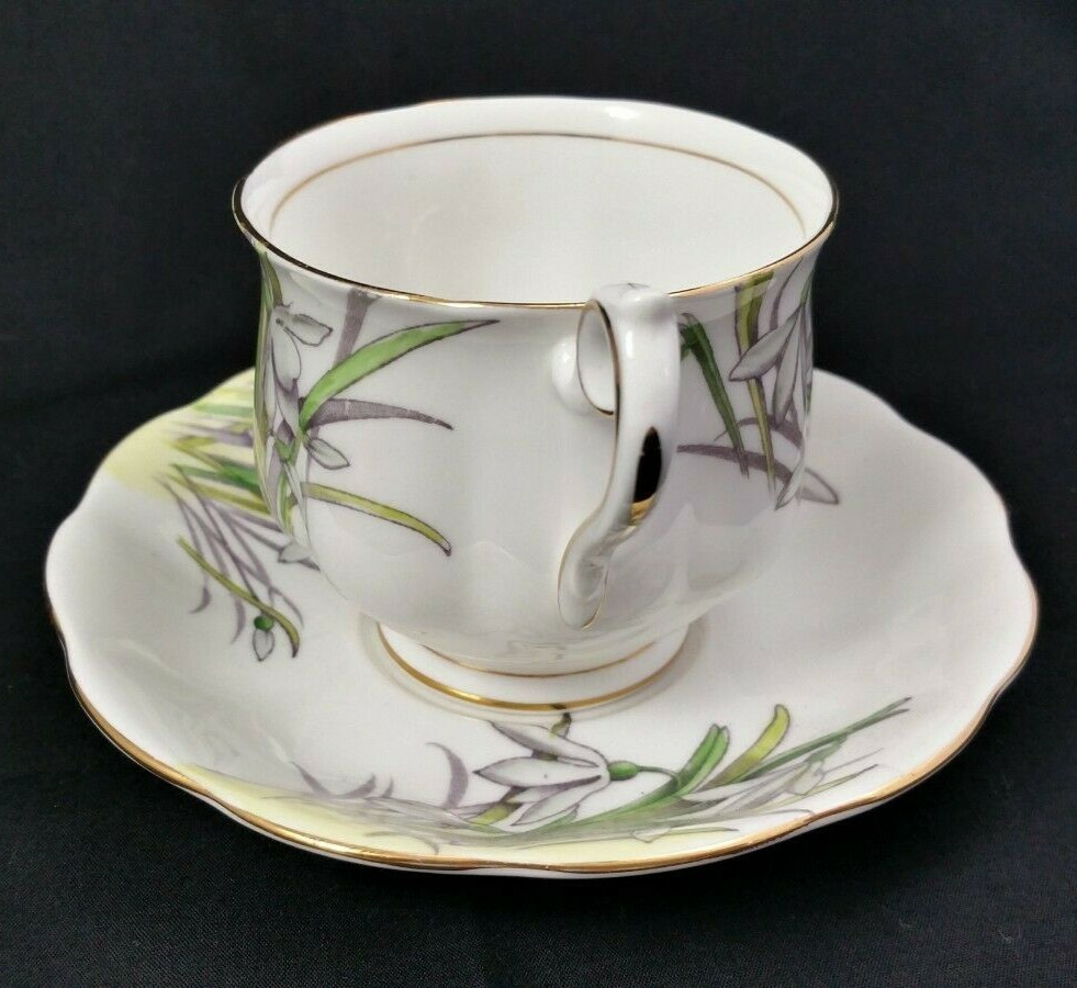 Royal Albert Snowdrop Bone China Teacup & Saucer Hand Painted England