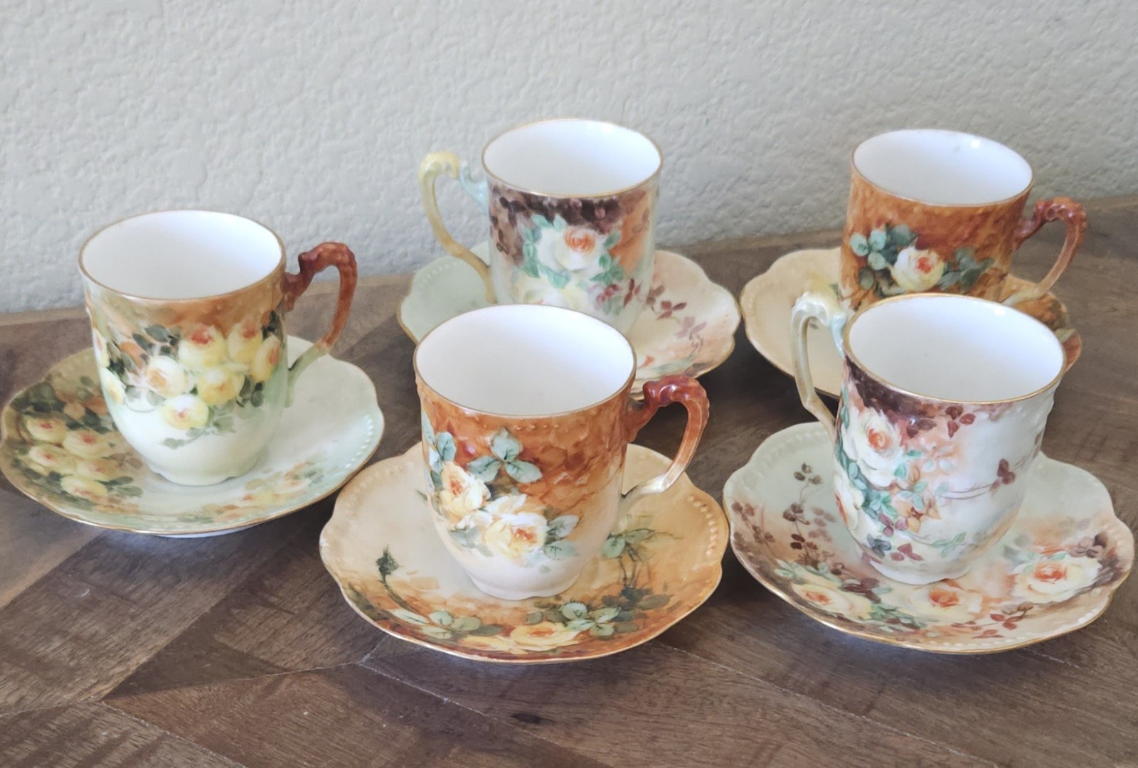 Vintage AKD France Floral Cup & Saucer Set of 5 (10 Pieces)