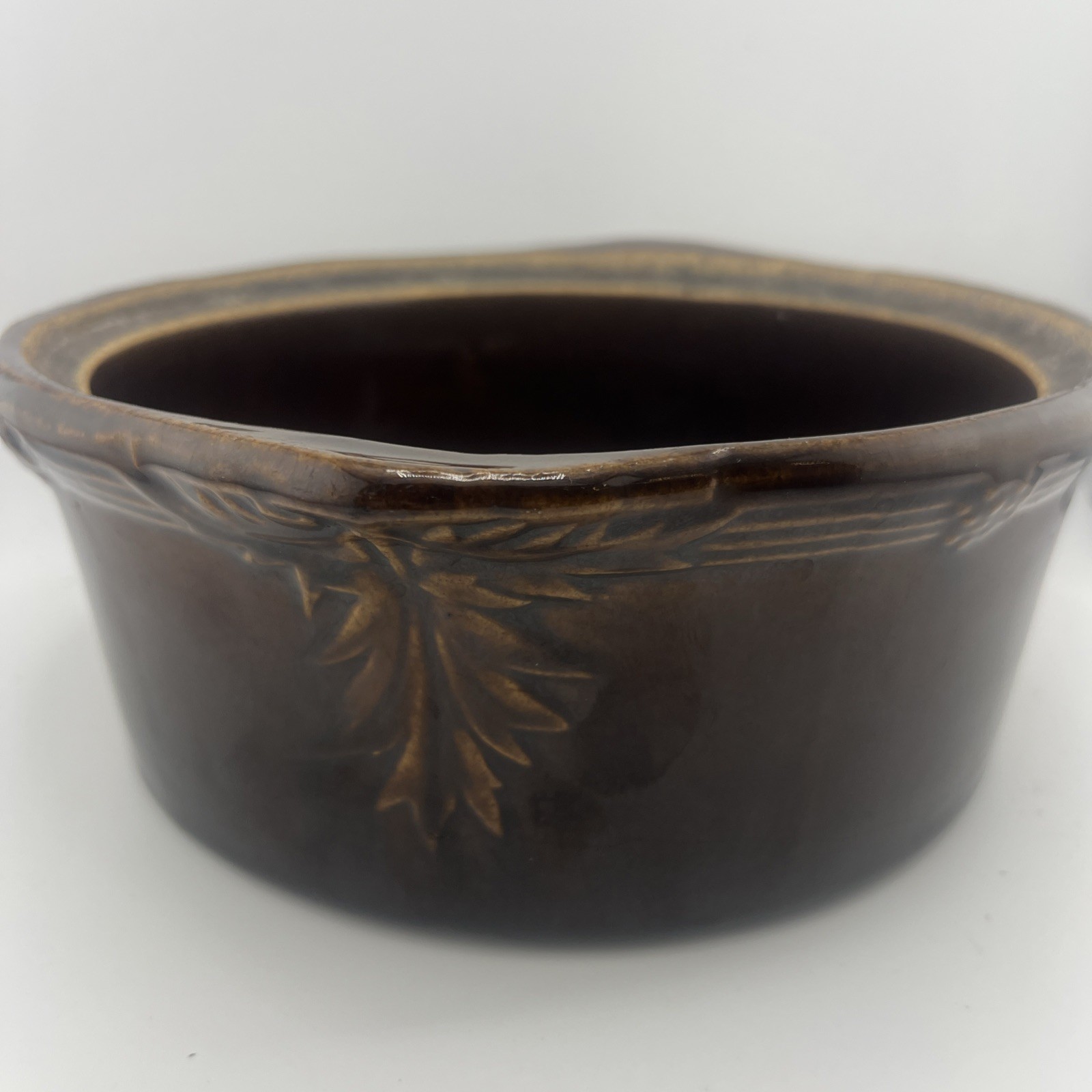Vintage Brown Stoneware Ceramic Crock Lidded Casserole Dish Unmarked ST