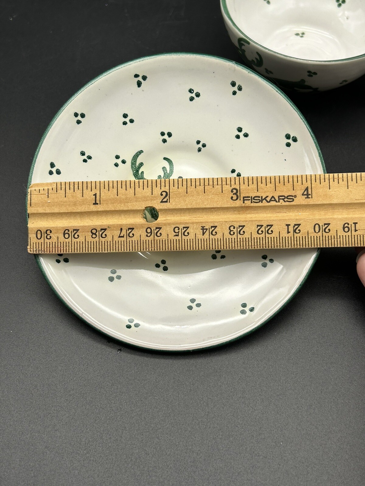 Vintage Italy SA Cup and Saucer Handpainted Pottery Green Stag Deer Artisan Set