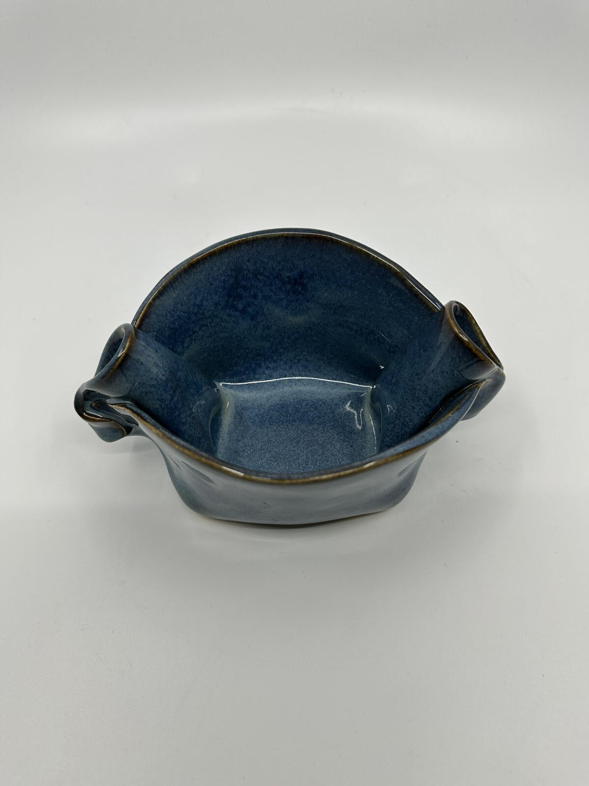Hilborn Art Pottery Bowl Blue Glazed Pinched Sides Signed Hand Made