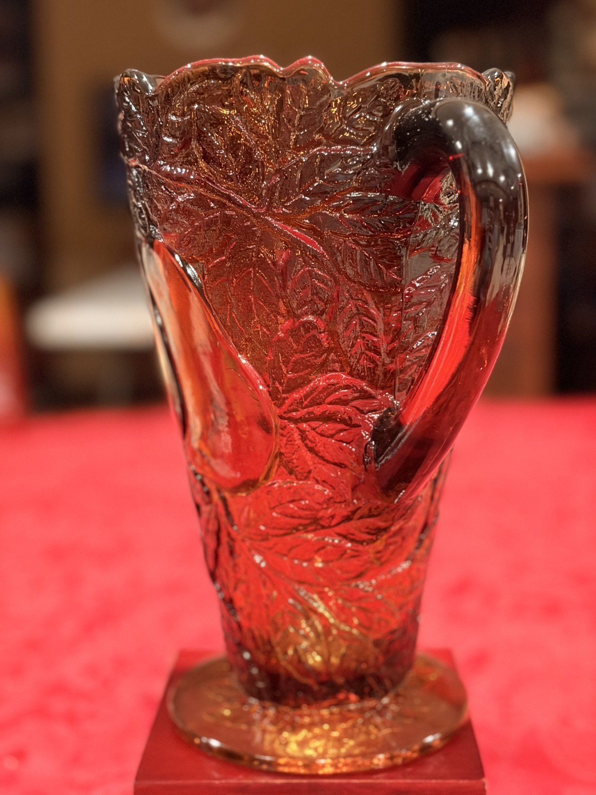 Vtg Tiara Indiana Glass Sweet Pear Burnt Honey Ambrina Pitcher & Glass 5 pc Glow