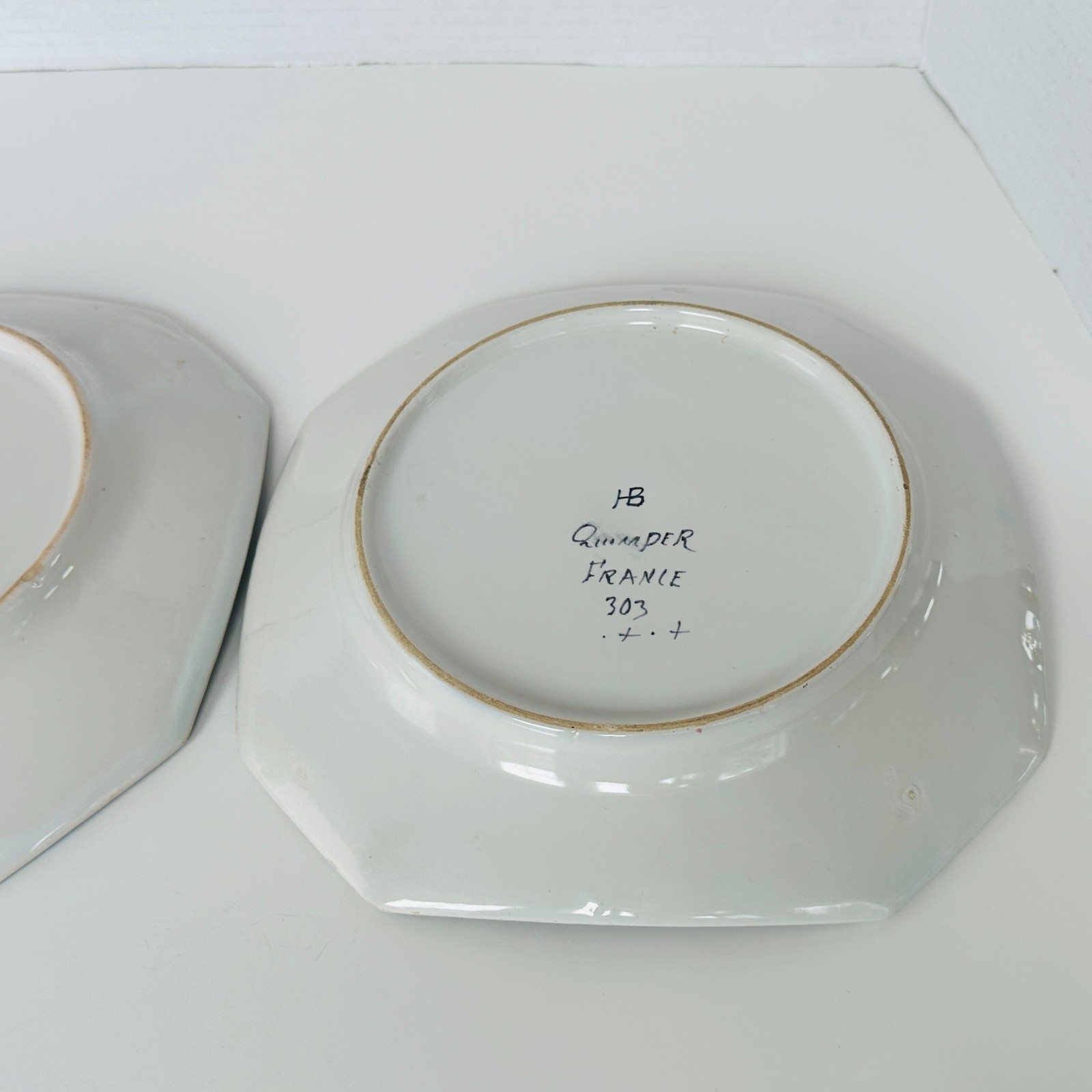 HB Quimper MISTRAL BLUE Matched Set 2 Octagonal Luncheon Plates 9.25″