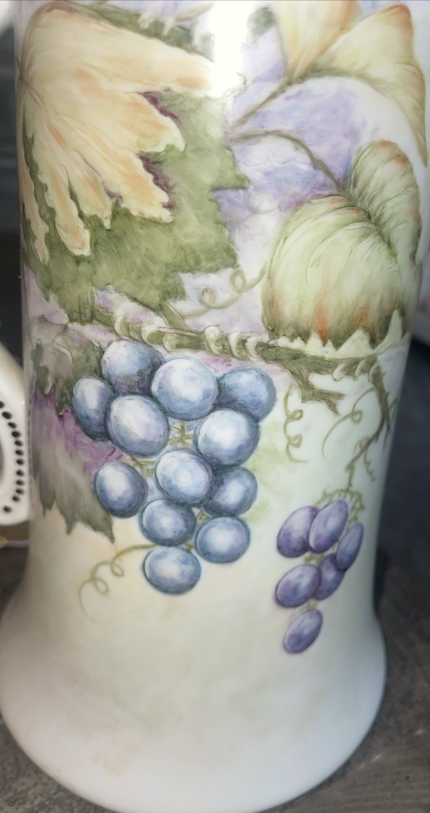 ANTIQUE LIMOGES GRAPE LEAF PITCHER SIGNED BY Shilling -mint