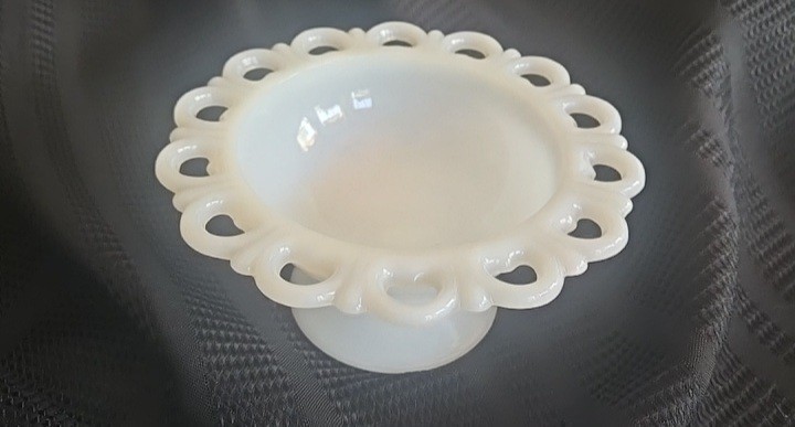 Vintage White Milk Glass Lace Edge Pedestal Bowl