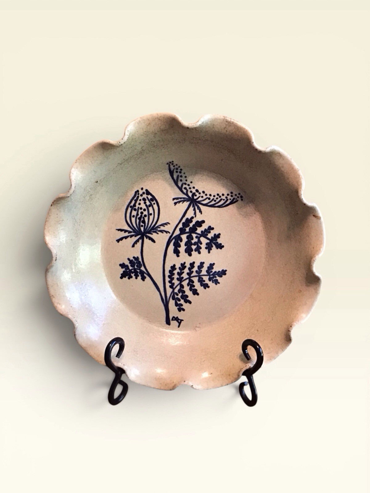 1988 Turn & Burn Pottery of Seagrove North Carolina Pie Dish Queen Anne’s Lace