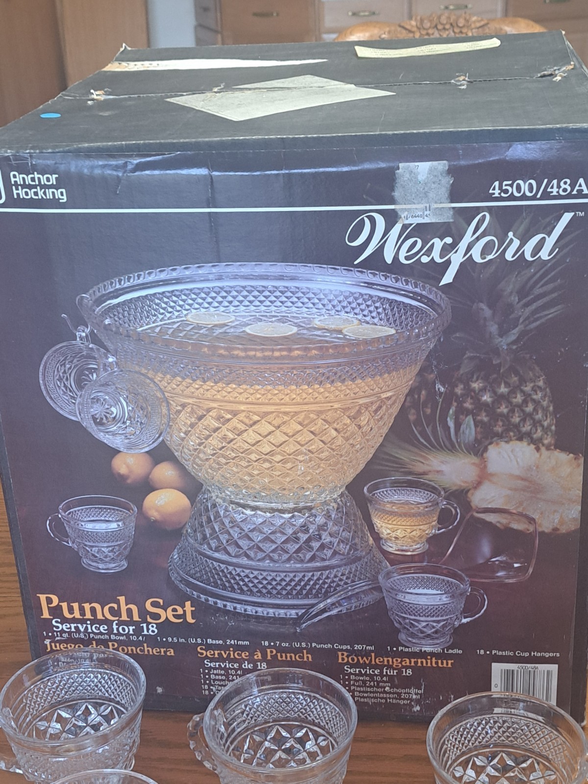 Anchor Hocking Vintage 21-Piece Wexford Pattern Punch Bowl Set Original Box