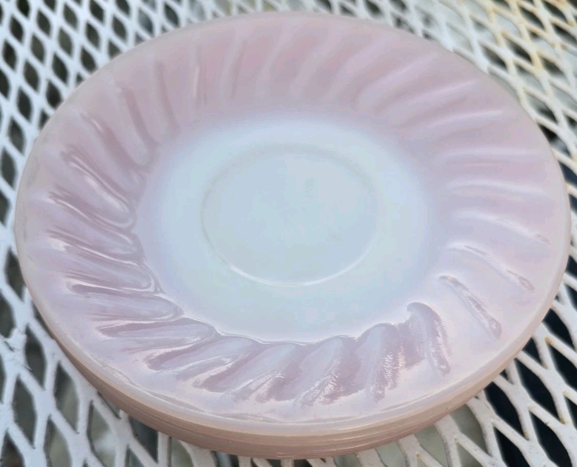 Set of 4 FIRE KING Pink Swirl 6″ Saucer/Dessert plates. Free Shipping. Beautiful