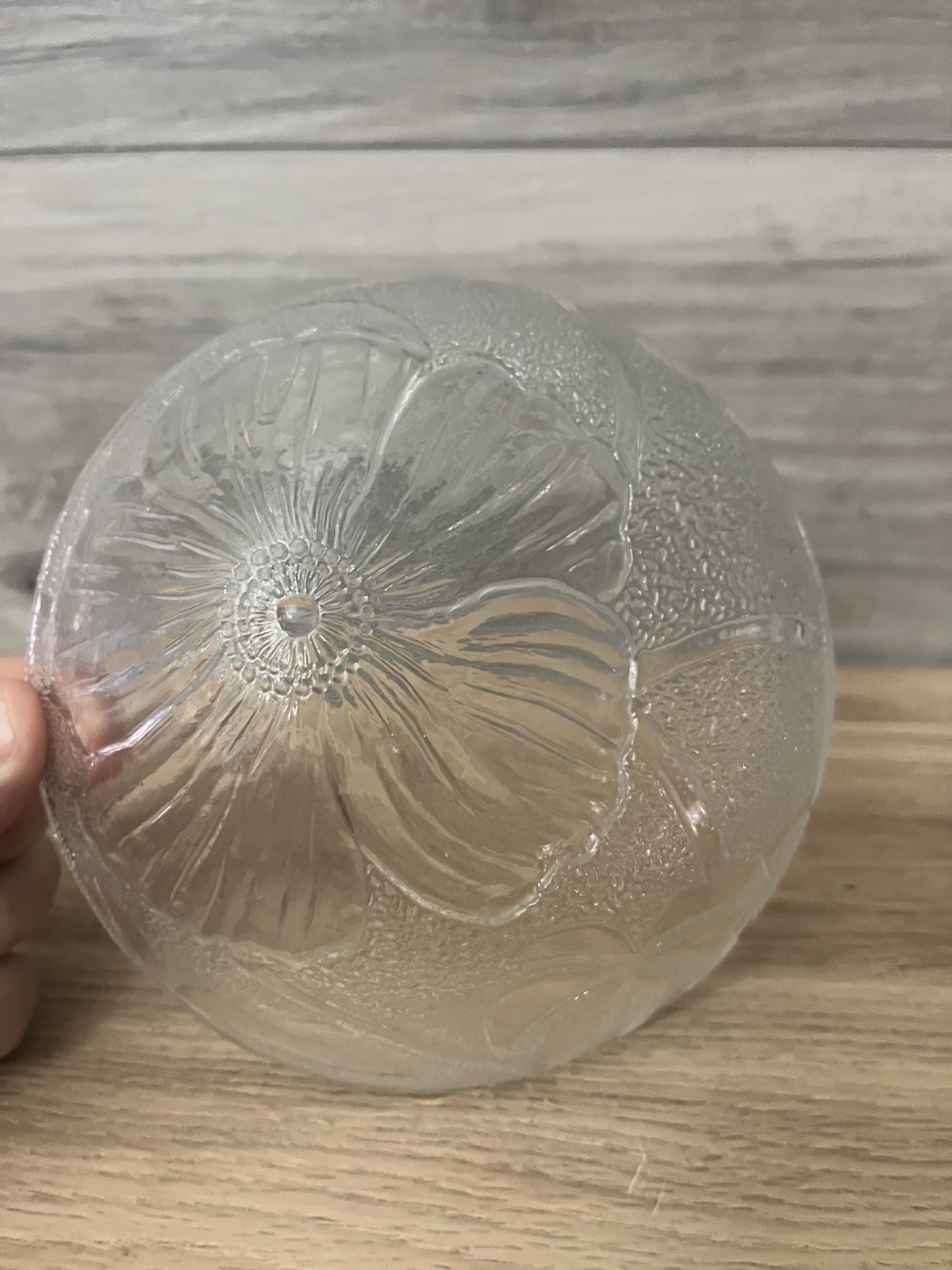 KIG Malaysia Clear Textured Glass Hibiscus Blossom Cereal/Salad Bowl Set Of 3