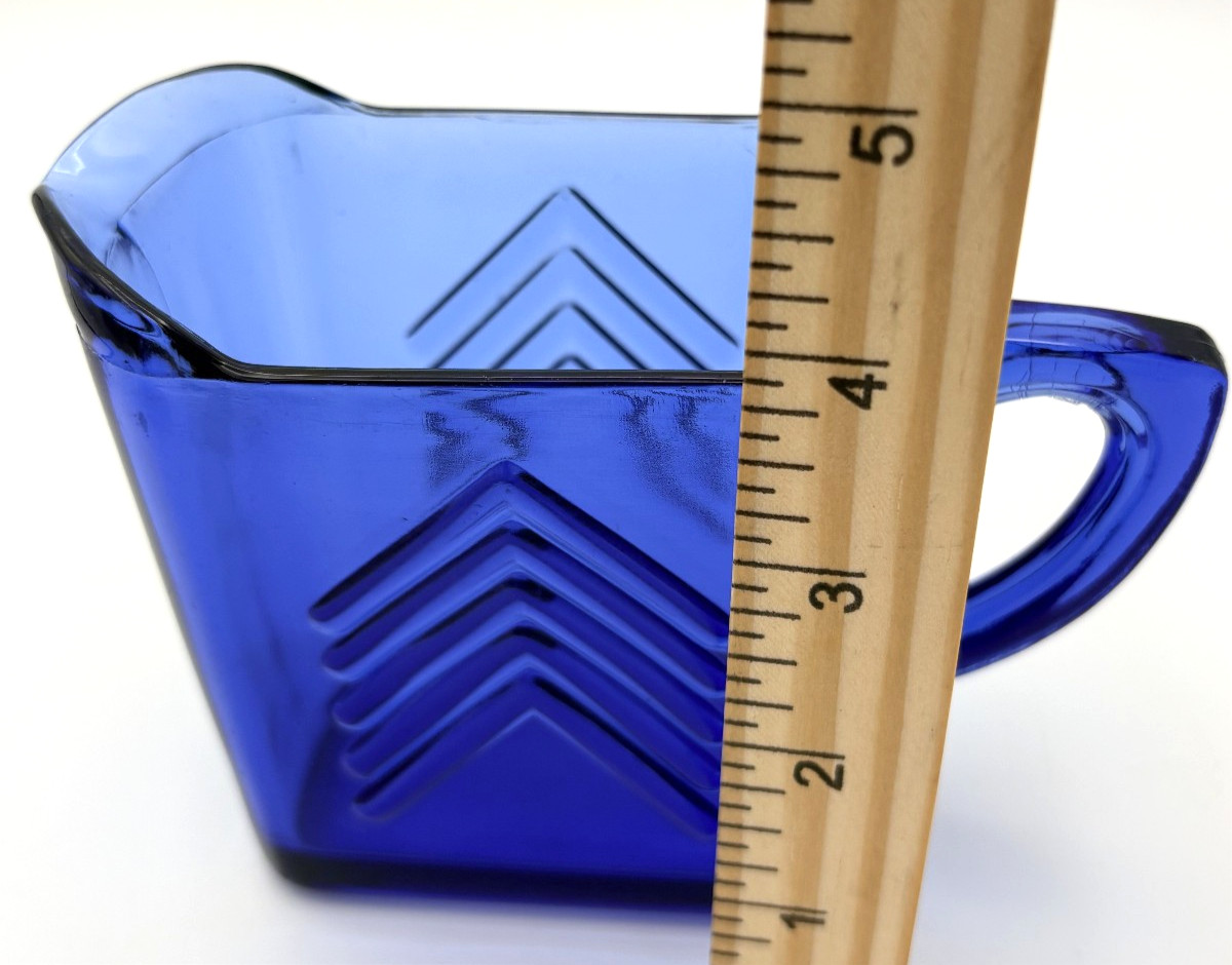 Vintage Hazel Atlas Cobalt Blue Chevron Depression Glass Creamer Pitcher 4.25″