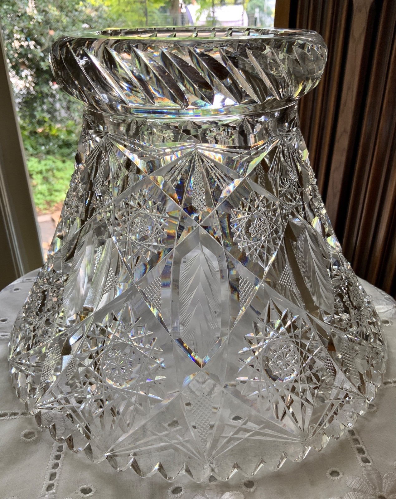 AMERICAN BRILLIANT CUT GLASS PUNCH BOWL BASE STAND C.1900 (MISSING BOWL)
