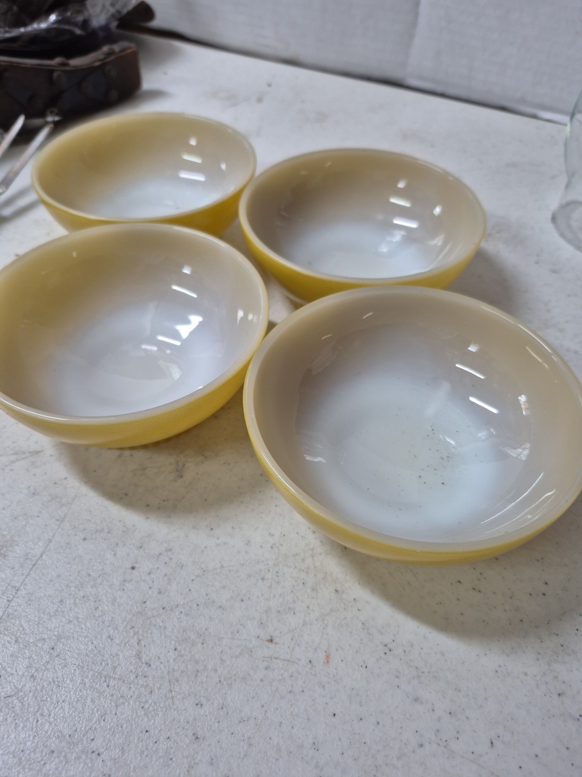 Vintage Set Of 4 Fire King By Anchor Hocking Gold Dessert Bowls 4.75″ FREE SHIPP