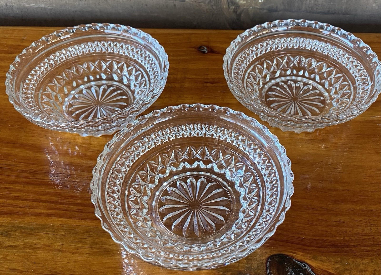 3 Anchor Hocking Wexford Bowls Dessert Berry Diamond Pattern Vintage