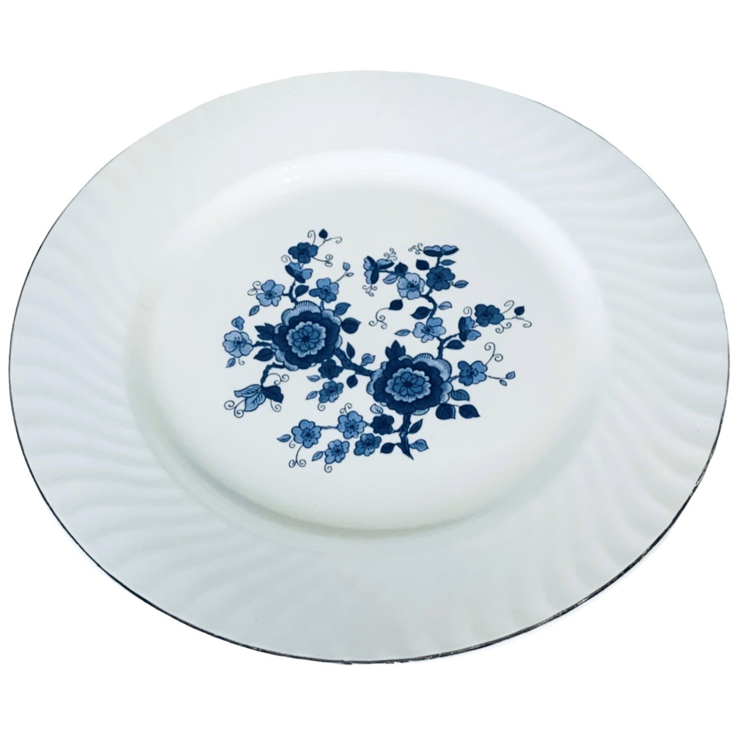Wedgwood & Co ROYAL BLUE Flowers Swirl Ironstone 10 1/8″ Dinner Plate MINT