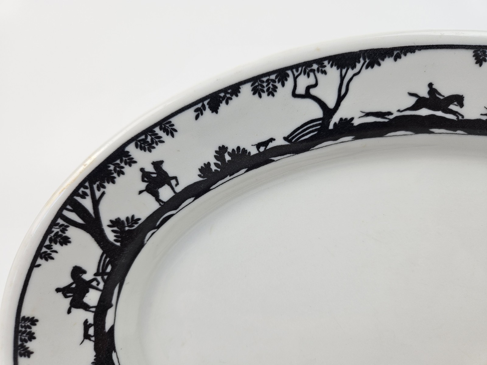 Vtg 10.75×7.25 Oval Warwick Ironstone Serving Platter Silhouette Hunt Scene 1950