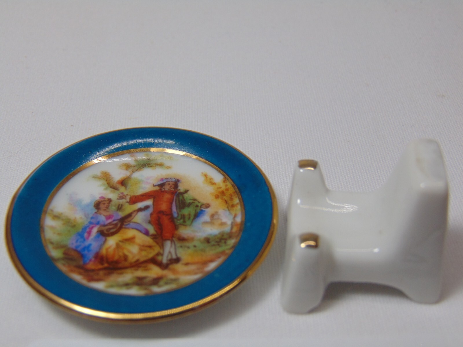 Vintage Old Limoges Gold Ring Mini Plate with Stand France Man & Woman