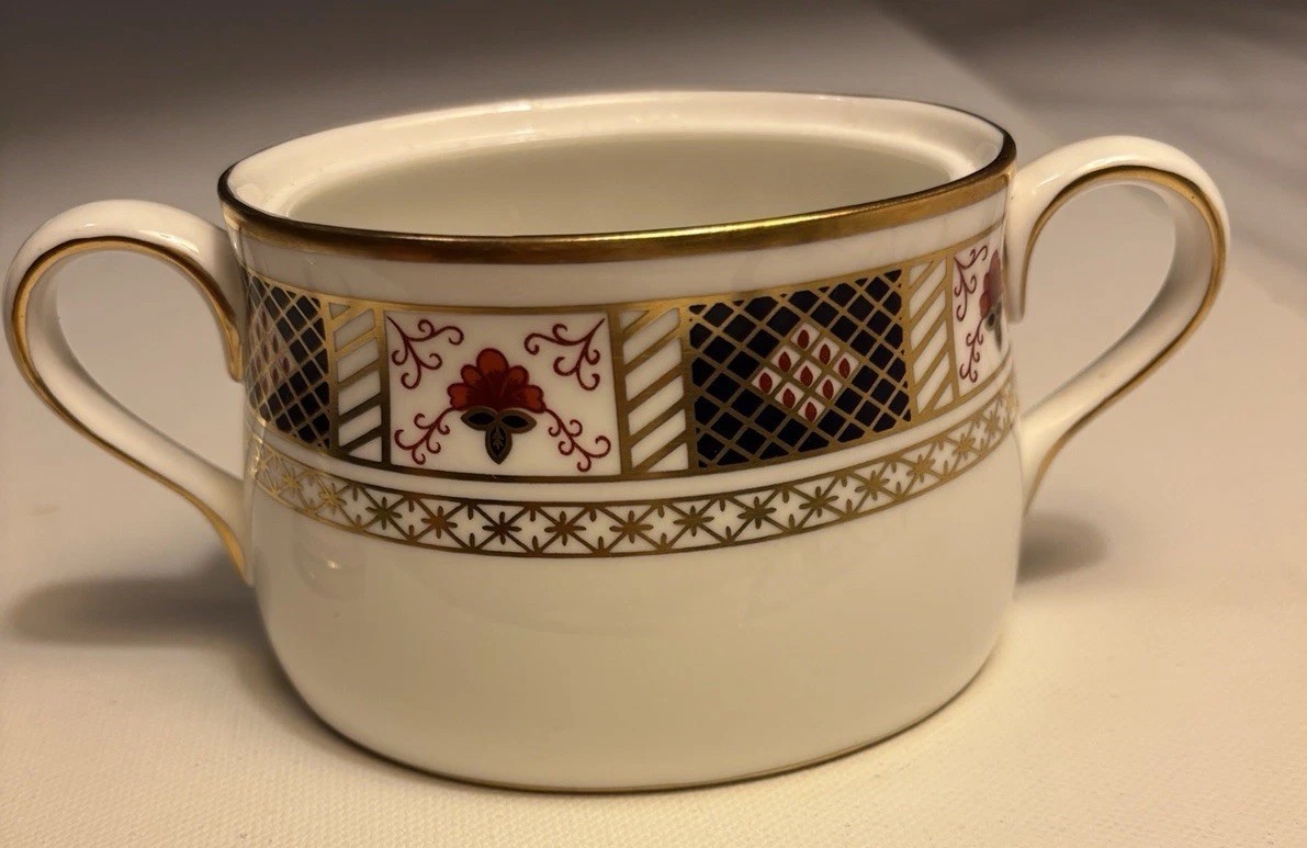 Royal Crown Derby Bordered Covered Sugar Bowl And Creamer