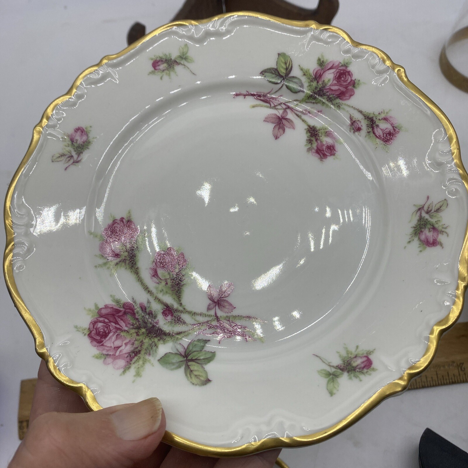 EDELSTEIN MOSS ROSE LOT OF 2 BREAD PLATES EXCELLENT 6 In