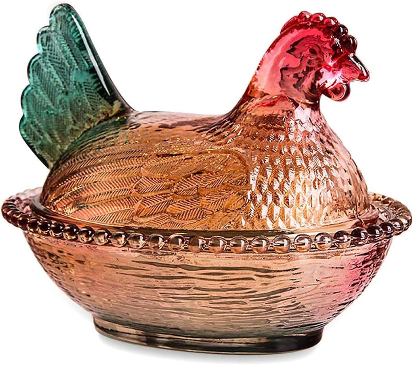 Vintage Glass Hen on Nest Dish with Lid – Large Pedestal Rooster Glass Candy Bo