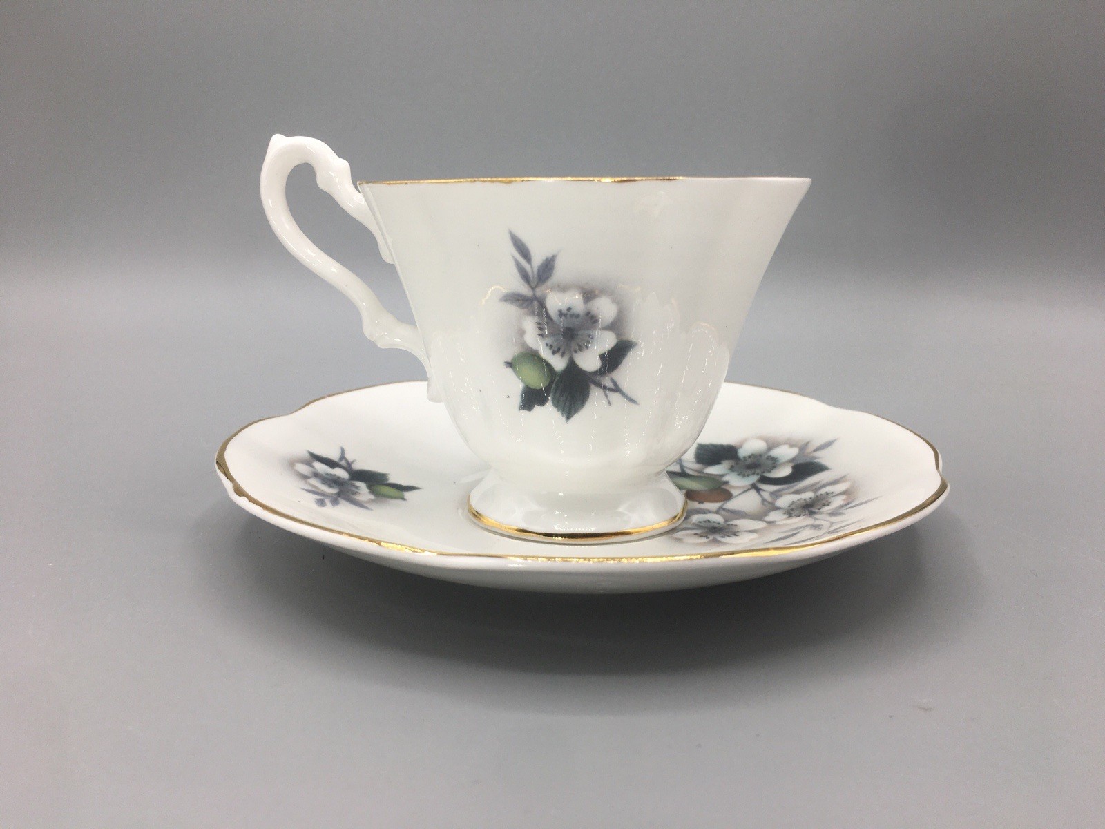 Wildflower Royal Dover Bone China White Floral Teacup & Saucer Vintage England