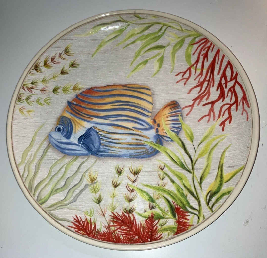 Better Homes & Gardens Lot of 2 Melamine Sea Life 8.5″ Plates Seahorse & Fish